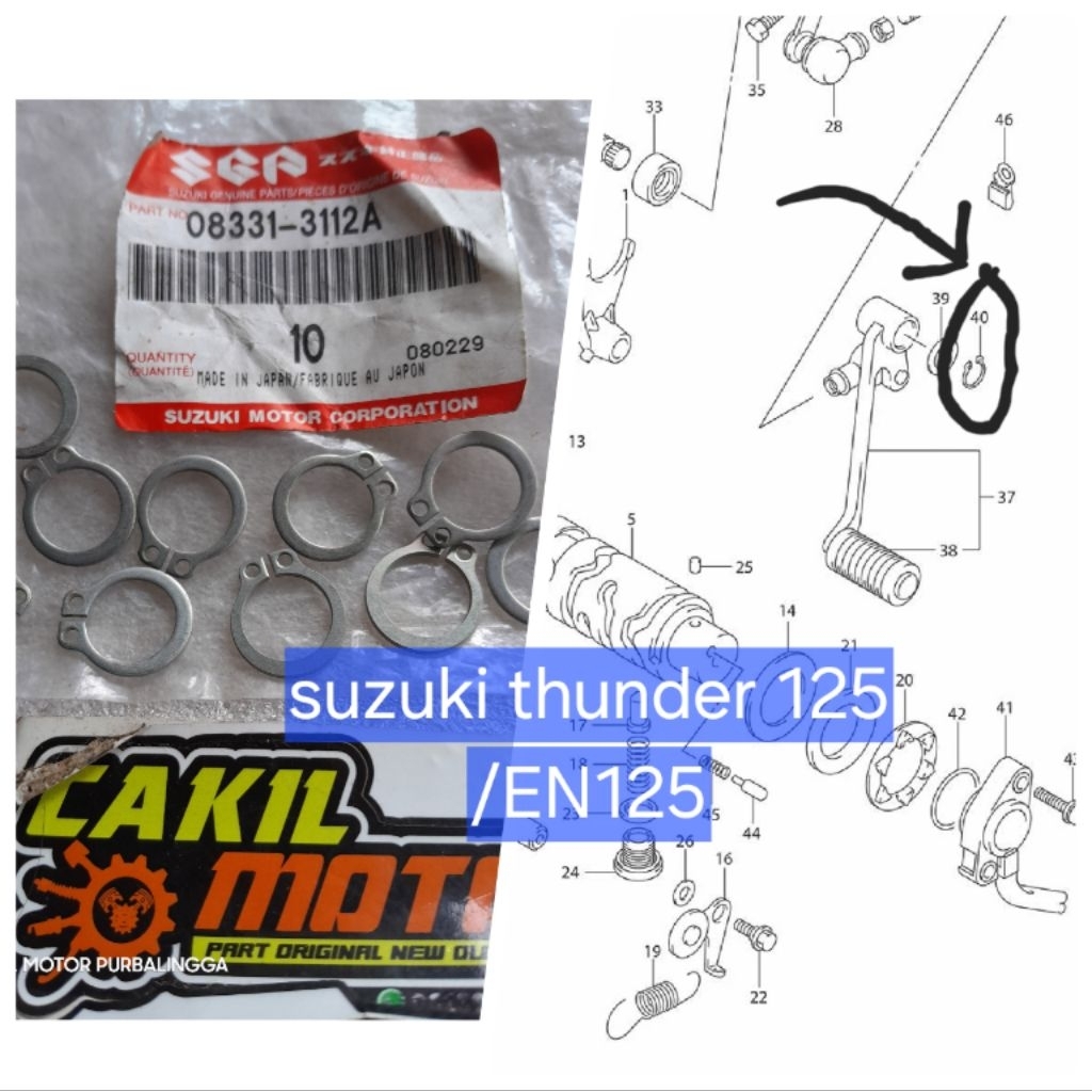 snapring clip pengunci pedal operan gigi THUNDER 125/EN 125 persneling original SGP japan