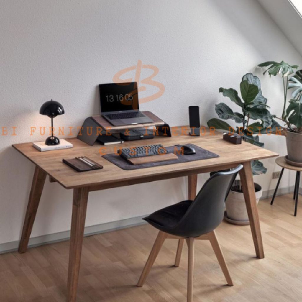 set kursi meja kerja kayu jati modern