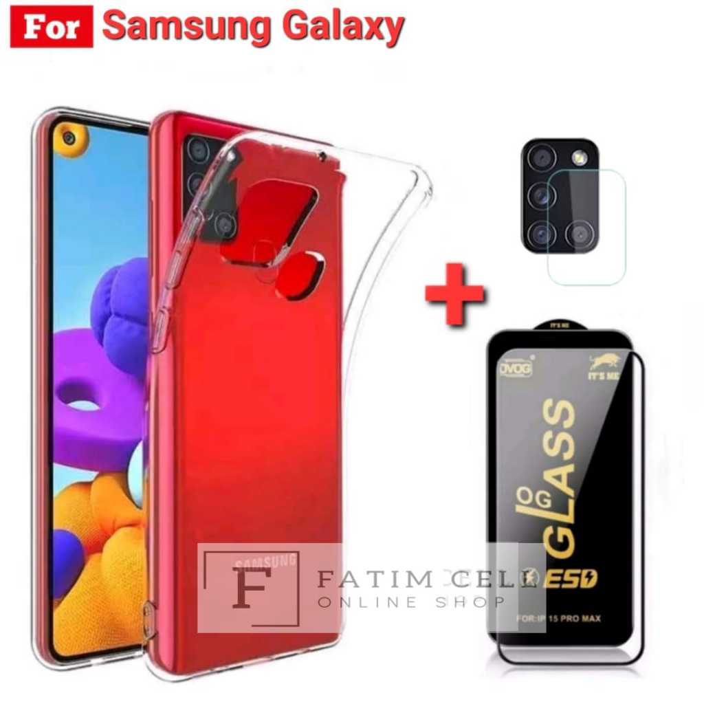 Paket 3in1 Samsung Galaxy A03s Case Clear + Tempered Glass Anti Static + Anti Gores Camera
