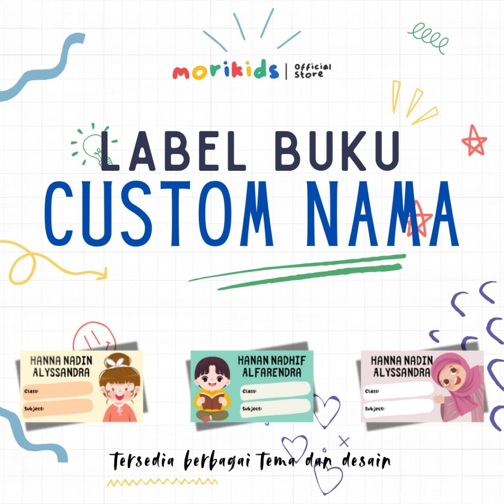 

[Morikids] Label Buku Custom Nama - Label Mata Pelajaran - Stiker Label Buku Mapel - Karakter