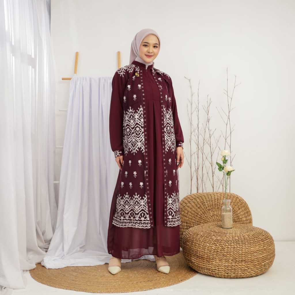 Amanda Dress Ceruti Brukat Double Layer  Gamis Fashion Muslim Kondangan kekinian