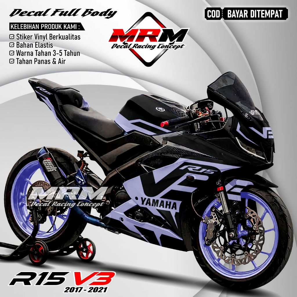 Decal R15 V3 Stiker Decal Motor R15 V3 Sticker Yamaha R15 V3 Fullbody Decal Racing Concept 2017-2021