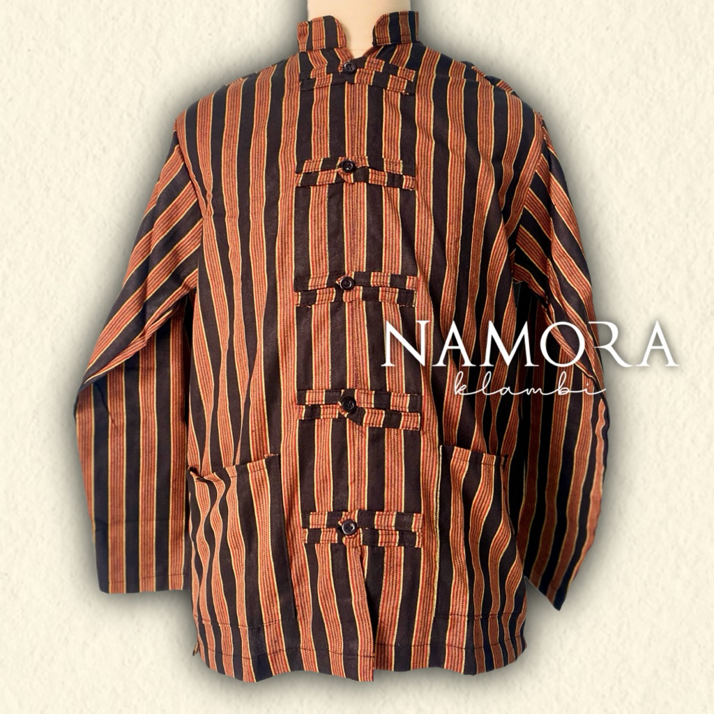 SURJAN LURIK KOKO SANGHAI PAKAIAN PRIA ADAT JAWA LENGAN PANJANG DEWASA BLOK HITAM