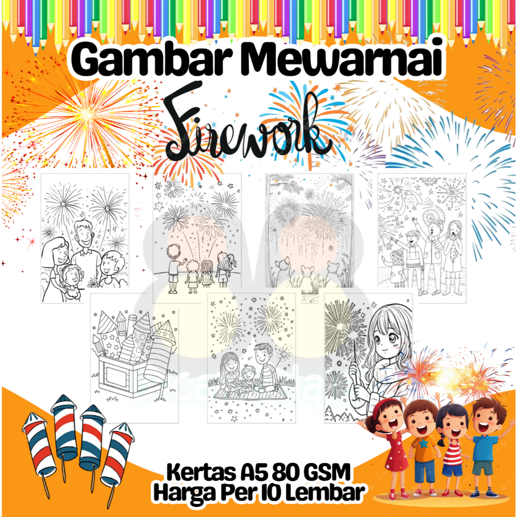 

10 Lembar Kertas A5 Gambar Mewarnai Tema FIREWORK KEMBANG API Termurah - Anak Anak TK SD PAUD Remaja