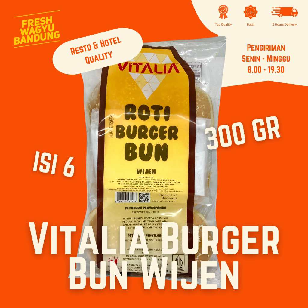 

VITALIA ROTI BURGER BUN WIJEN ISI 6 PROMO Sesame Bread Buns 300g