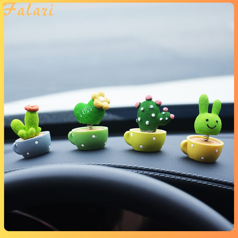 Pajangan Mobil Kaktus Kepala Goyang Bunga Pot Model Hiasan Dashboard Mobil