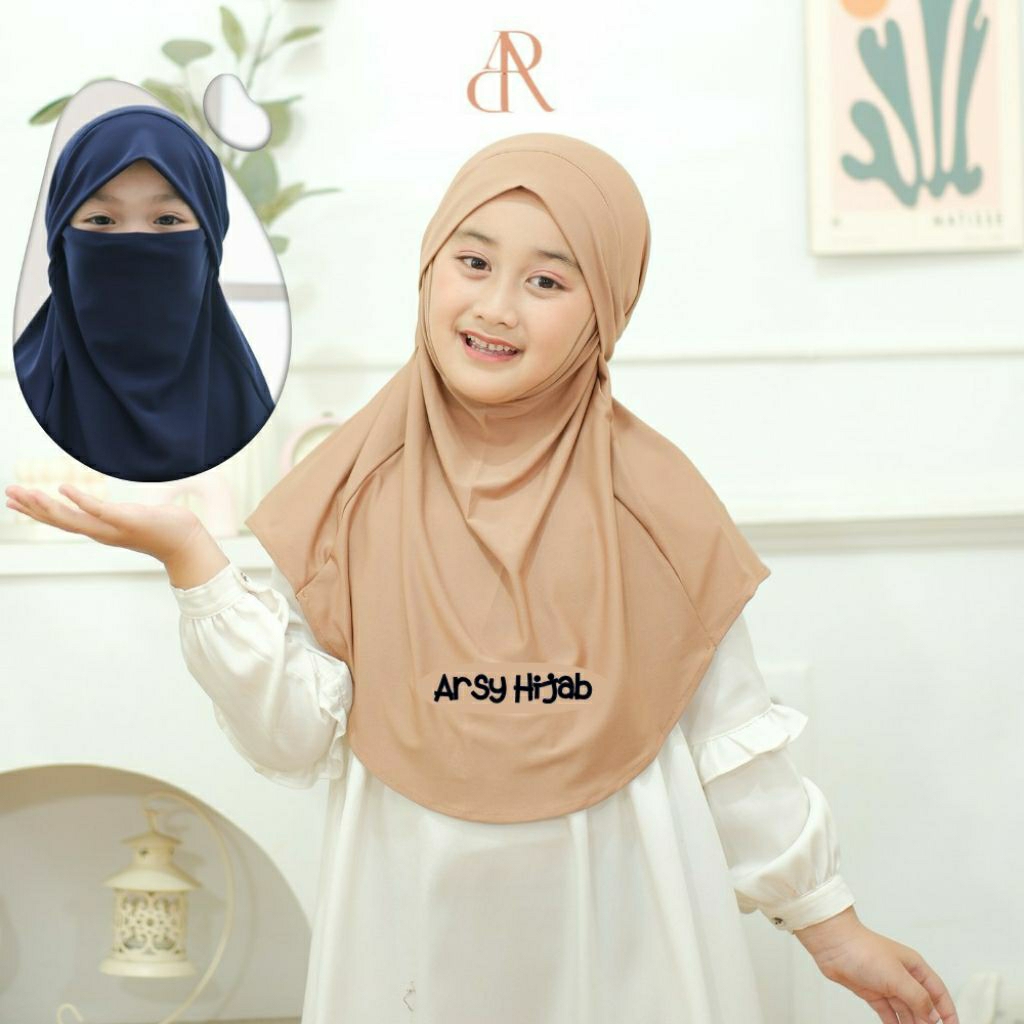 inaya hijab niqob anak - French Khimar Anak Perempuan Jilbab Hijab Anak Bergo Tali Niqab 2-4 thn