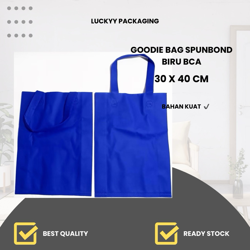 

Spunbond Goodie Bag 30x40, tas belanja, kantong belanja, goodie bag, souvenir packaging