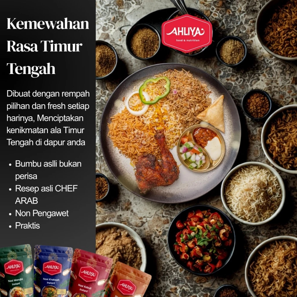 

AHLIYA NASI REMPAH KHAS TIMUR TENGAH KEBULI BIRYANI MANDI DAN KHABSAH