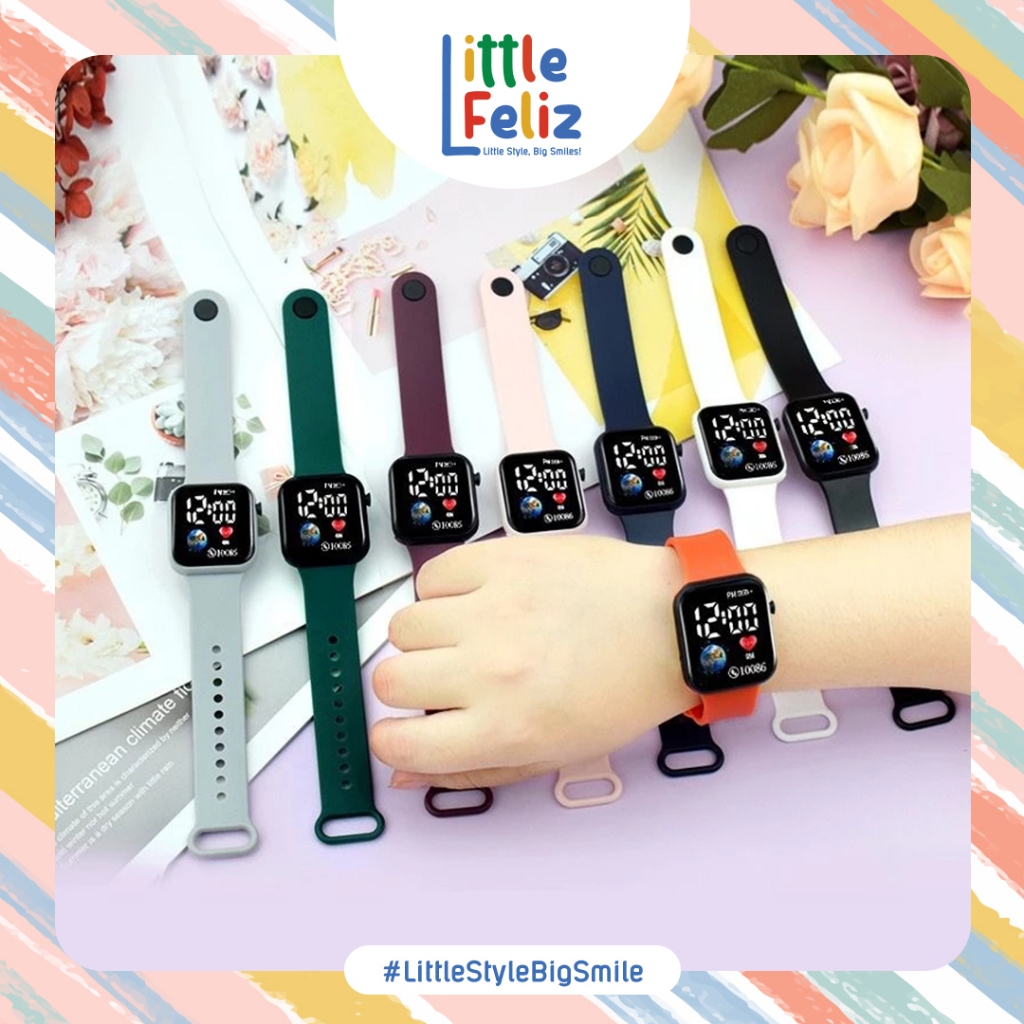 littlefeliz JA07 Jam Tangan LED Digital Pria Wanita Rubber Electronic Fashion Couple Anak Remaja Pre