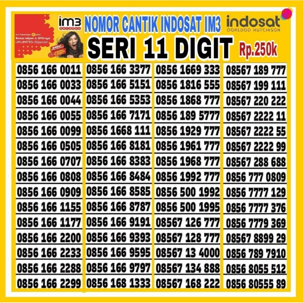 Nomor Cantik Indosat IM3 4G Lte 11 Digit 777 - 888