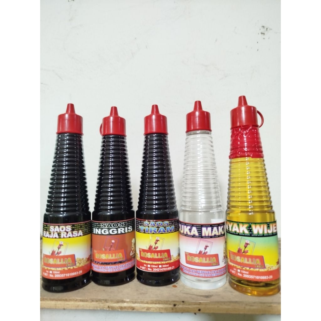 

Saos raja rasa 150ml/Saos tiram 150ml/Saos Inggris 150ml/Cuka 150ml/Minyak wijen 150ml