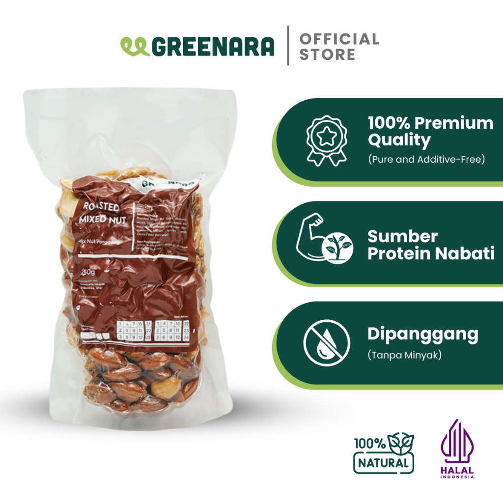 

Greenara - Roasted Mixed Nut 250gr / Almond, Cashew, Walnut
