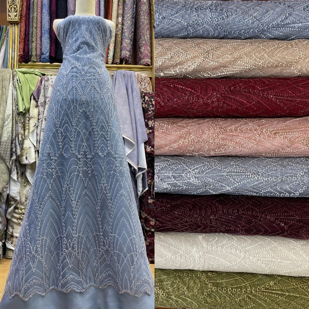 Tille bordir payet/Tille alexa/Bahan kebaya/brukat payet/brokat/tile bordir/per setengah meter