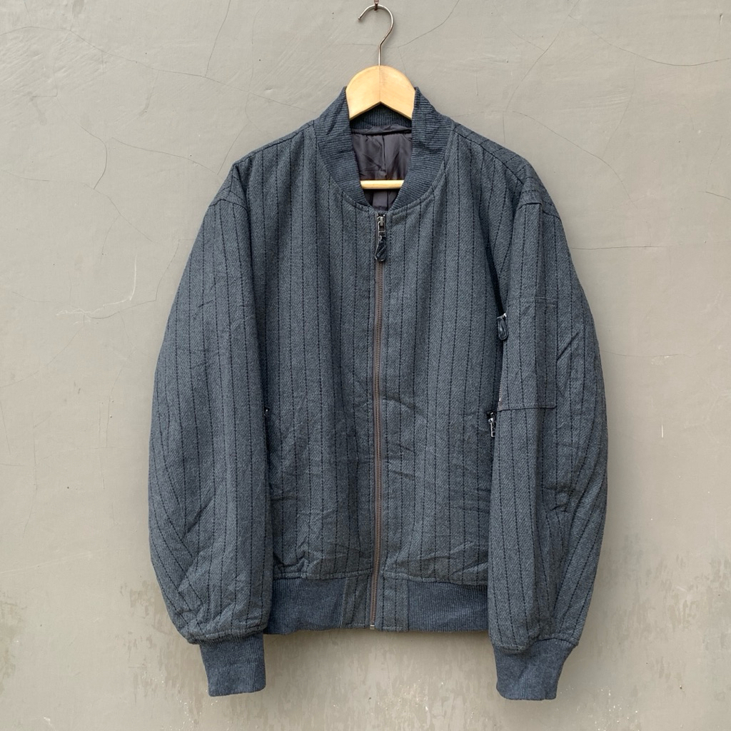 GU Uniqlo Stripes MA-1Bomber Wool Jacket