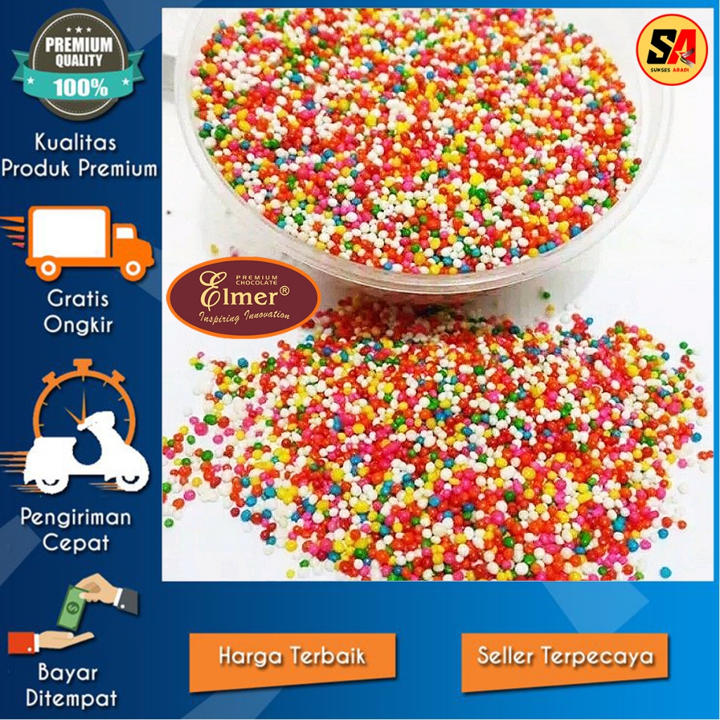 

Elmer Sugar Sprinkle / Rainbow Sprinkle / Trimit / Hiasan Topping Kue Warna Warni Repack 100 Gram