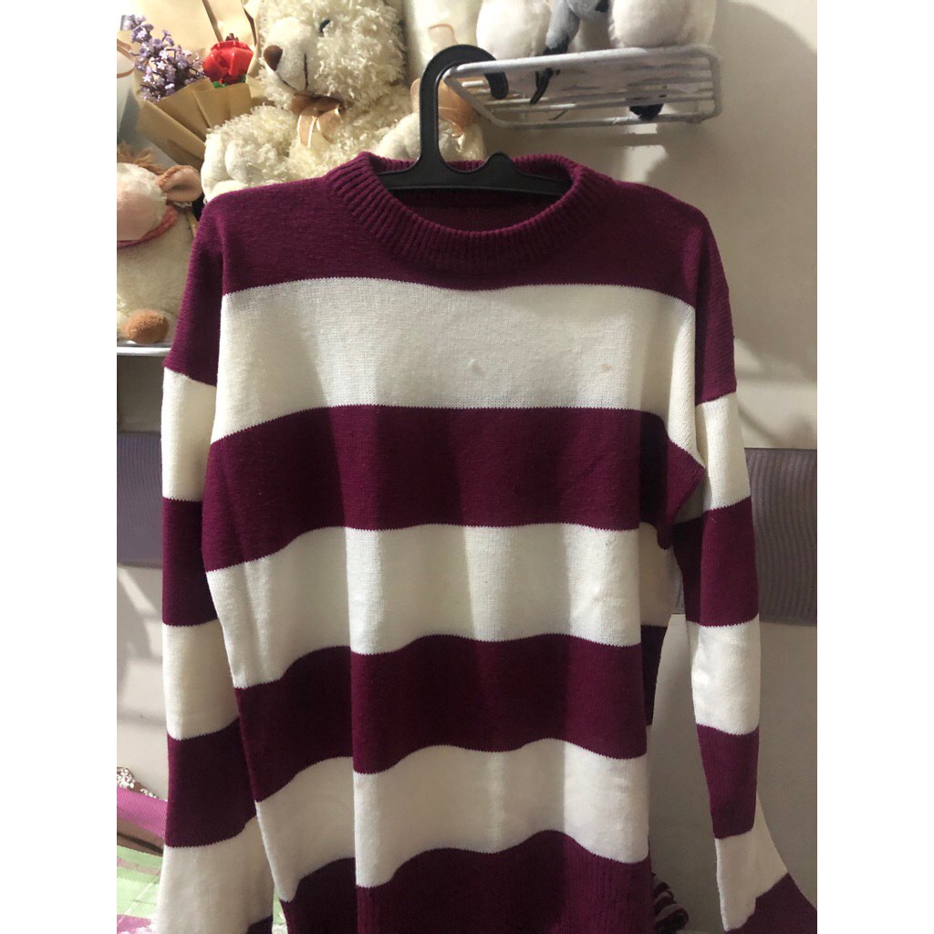 [preloved]knit sweater salur magenta