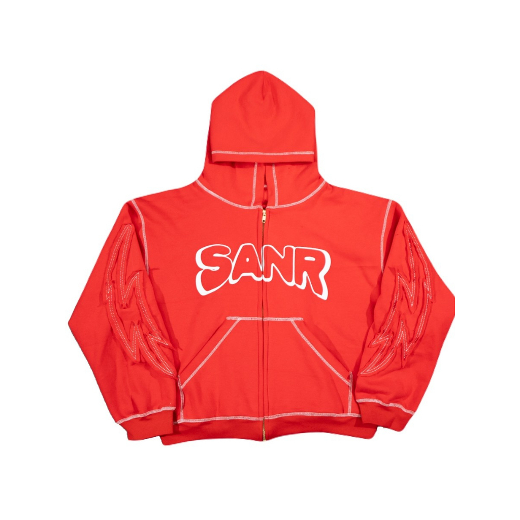 SANR "S" HOODIE ZIP DISTRESSED - RED