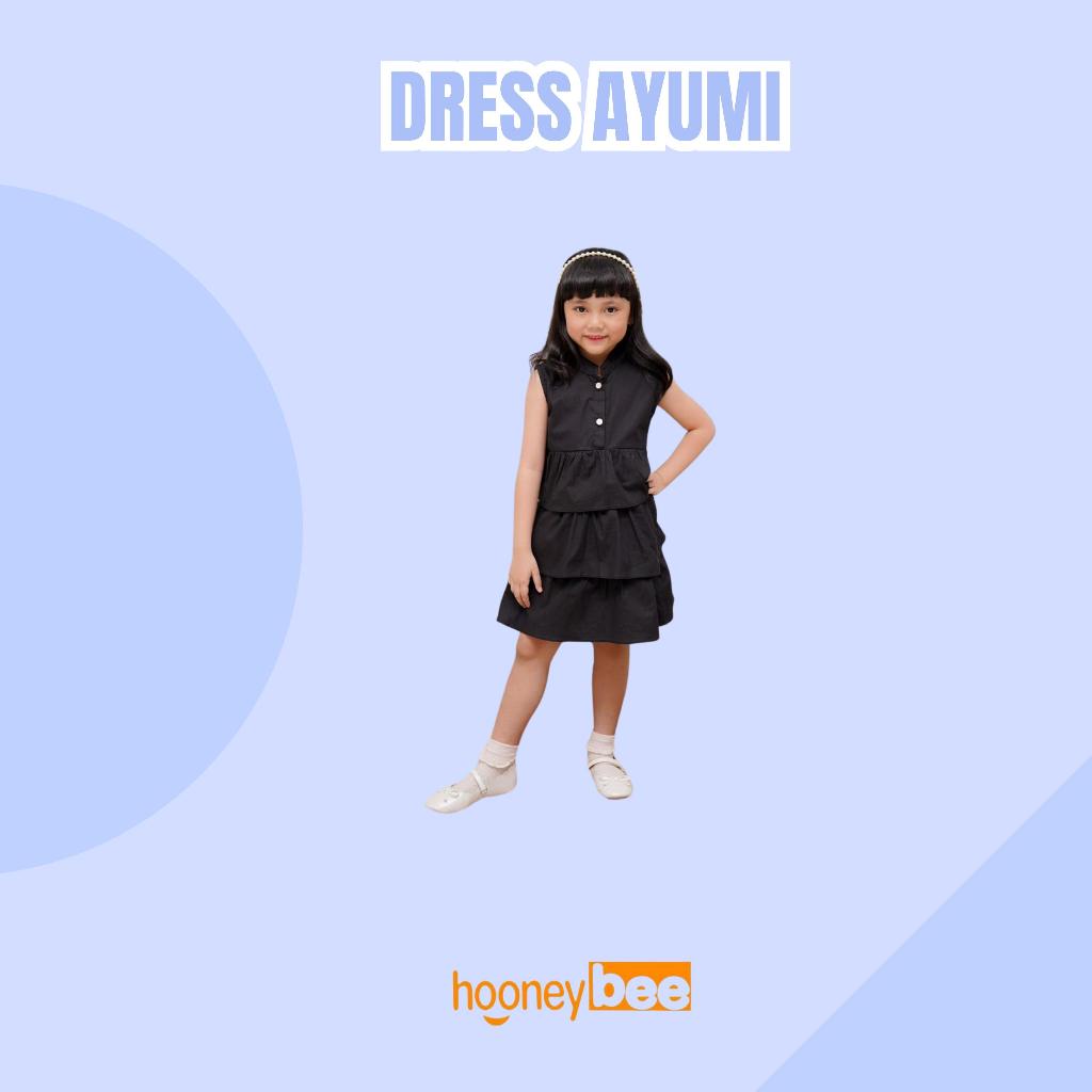 Dress Anak Ayumi Bahan Poplin Hooneybee Warna Hitam Size 1-5 Tahun