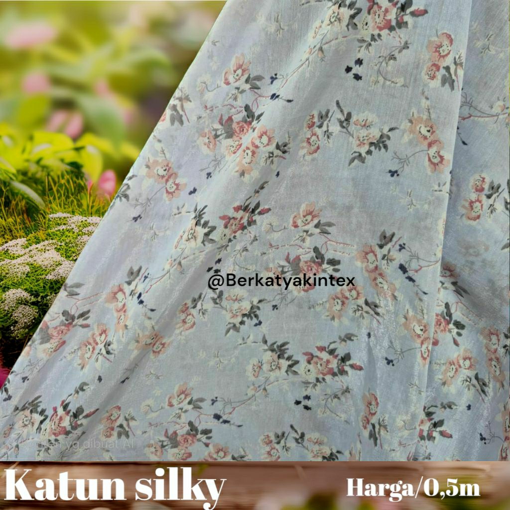 kain katun silky premium motif bunga kecil - kain mukena - kain motif bunga kecil - kain silky motif