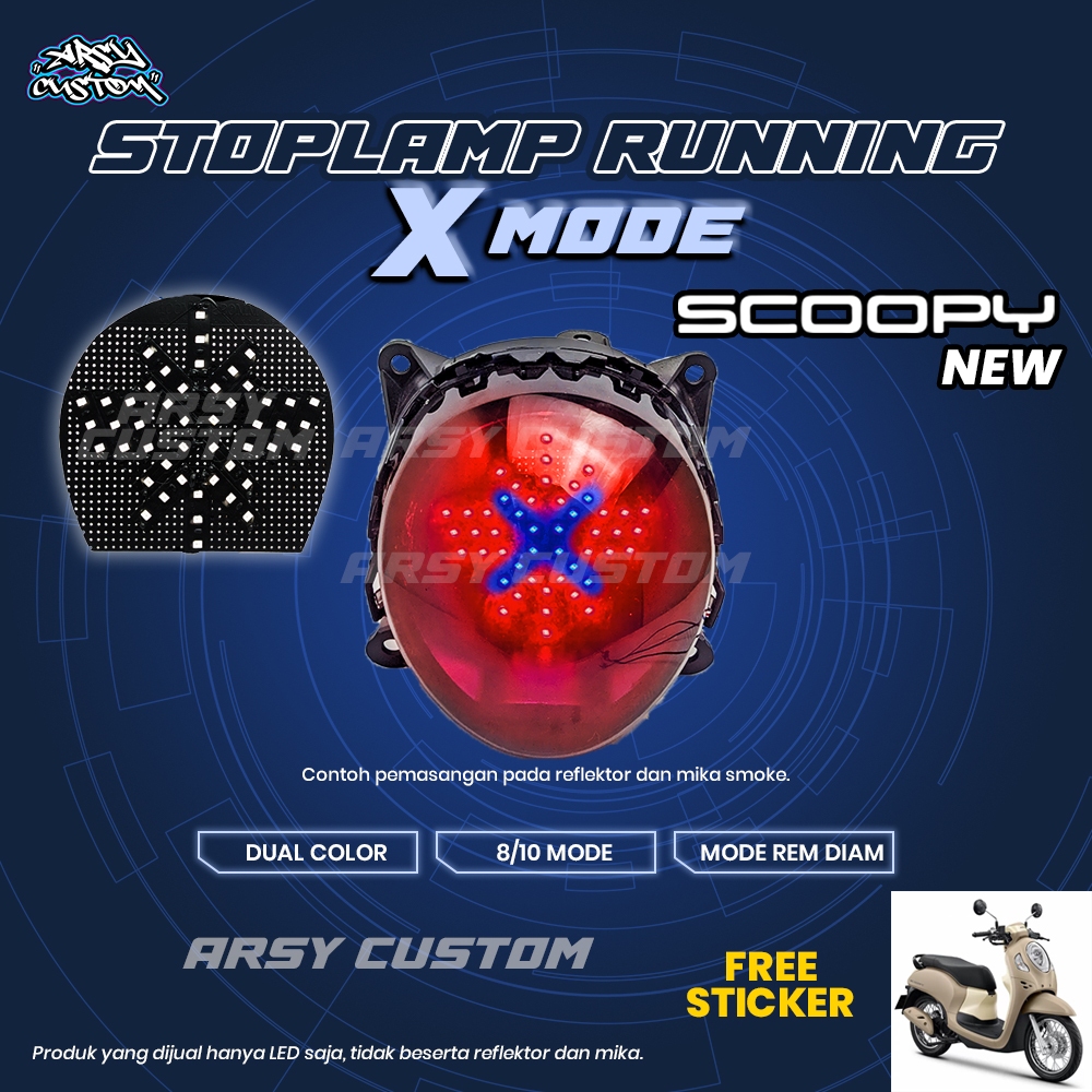Lampu Rem X Mode LED Scoopy New  LED 8 10 Mode Running Lampu Belakang Variasi Modifikasi Motor.