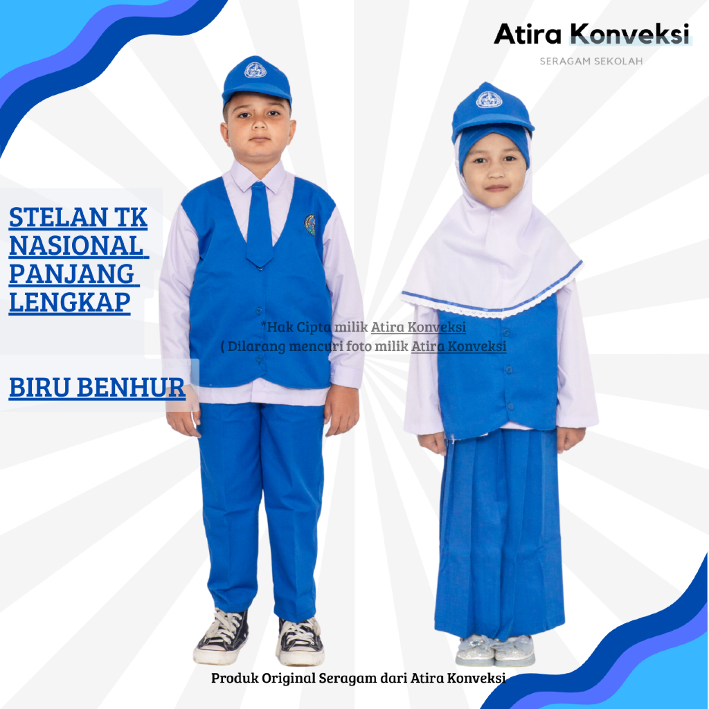 STELAN SERAGAM BAJU TK NASIONAL PANJANG - BIRU BENHUR #391