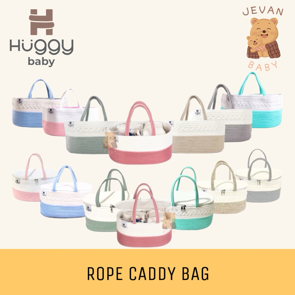 Huggy Baby Rope Caddy Bag / Solid Caddy Bag / Rainbow Caddy Bag - Diaper Bag Organizer Bag Tas Bayi