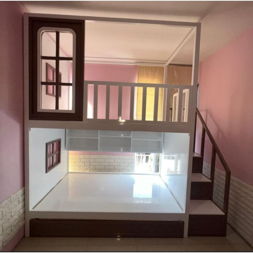 tempat tidur anak/ ranjang tingkat anak kayu size 120x200x250