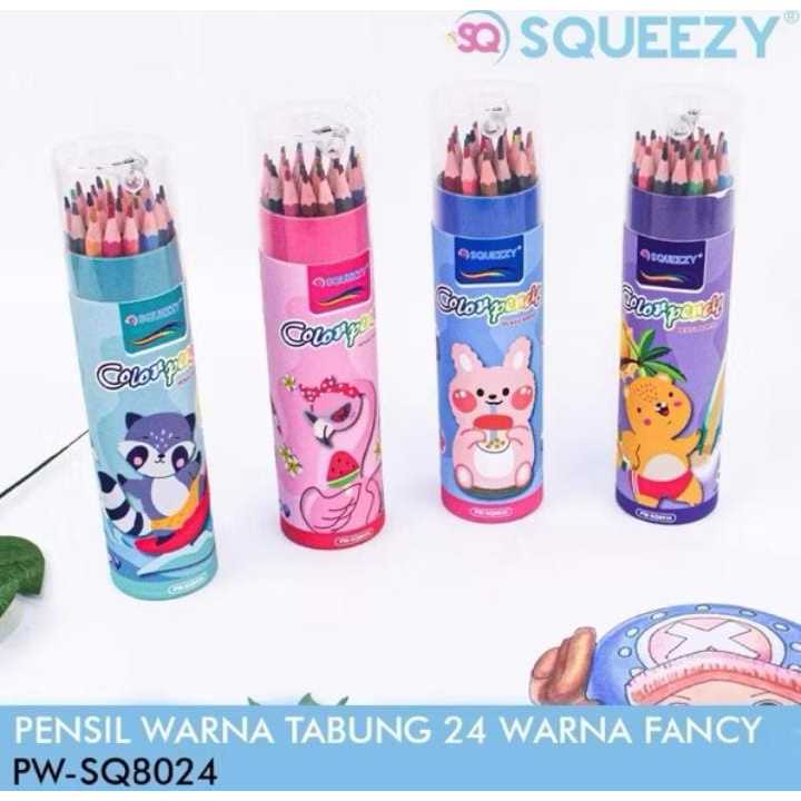 

(24 WARNA) Pensil Warna Tube SQUEEZY 1 Set 24 WARNA + Serutan / Color Pencil 24