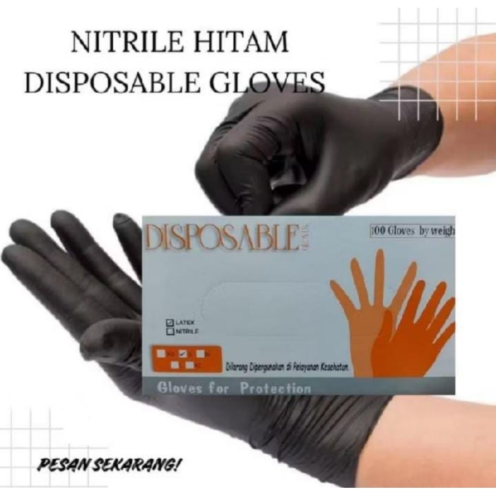 Handscoon Nitrile Hitam sarung tangan karet Disposable / Black nitrile / Gloves hitam free powder / 