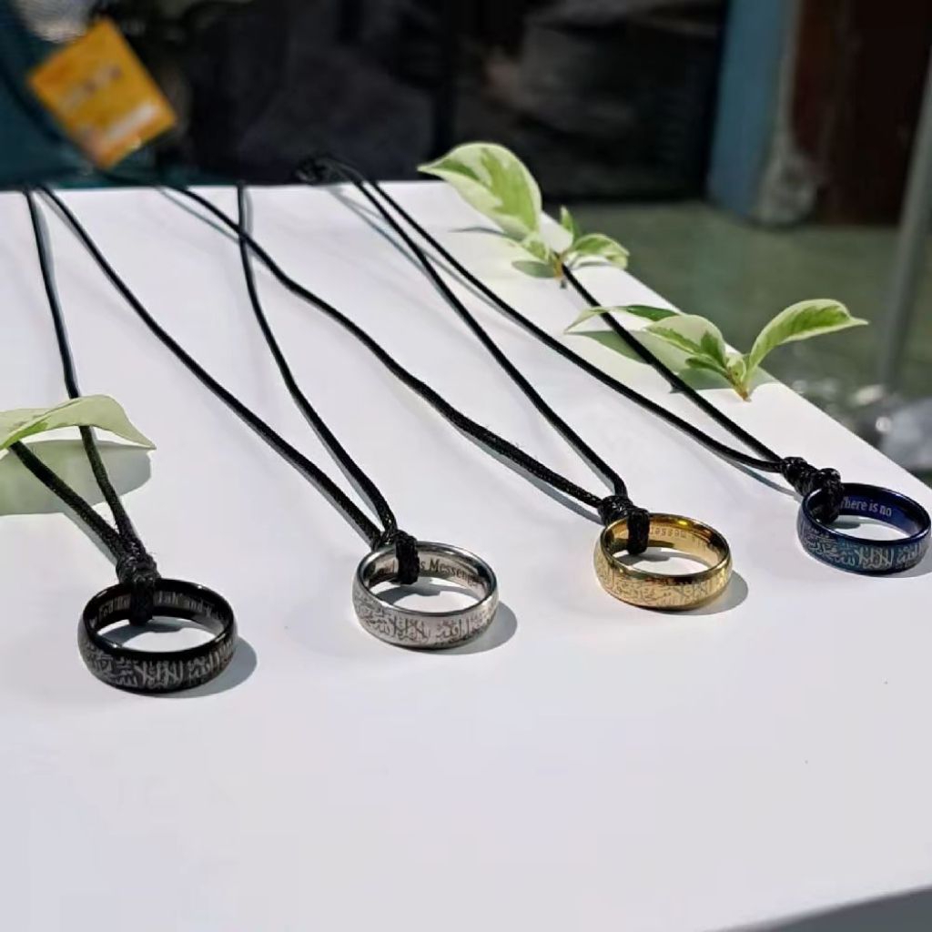 Kalung Tali Pria Keren Kekinian Liontin Cincin Tauhid Titanium Anti Karat