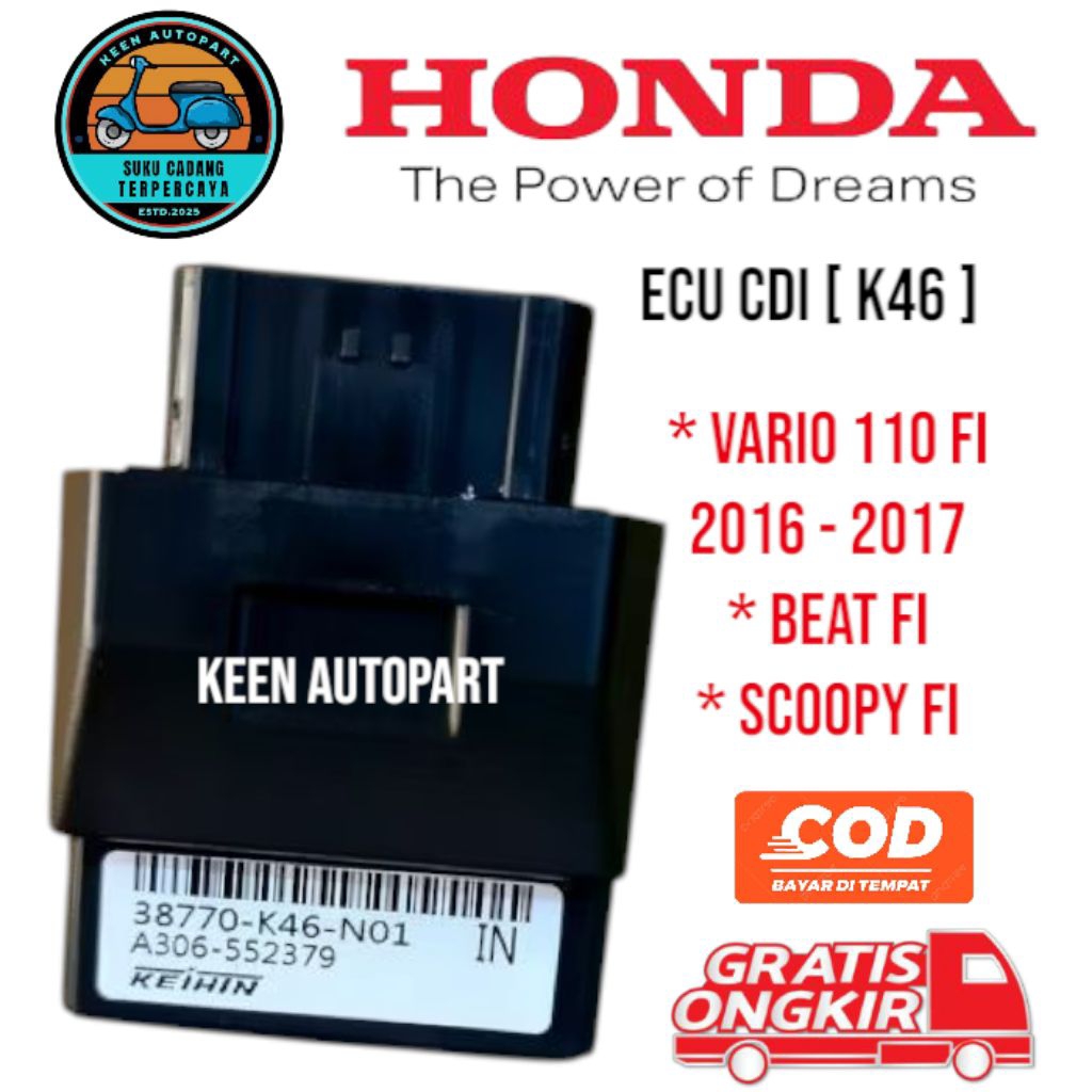 [ K46 ] ECU CDI MOTOR : VARIO 110 FI 2016 - 2017 / SCOOPY FI / BEAT FI. SPAREPART BARU BERKUALITAS