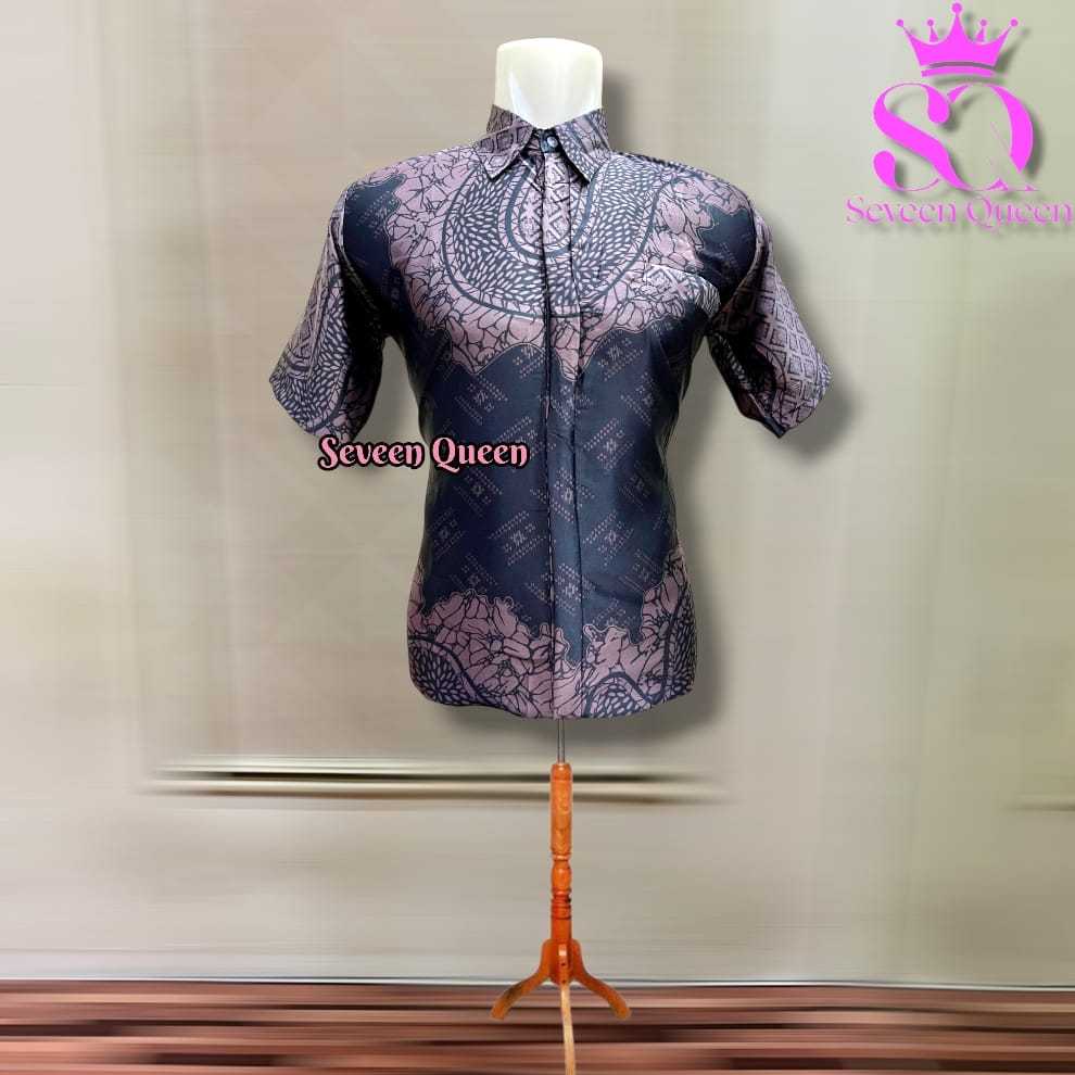 Batik Pria Lengan Pendek Hitam Coklat Seragam Kantor Bahan Silky Cocok untuk Keluarga Hajatan