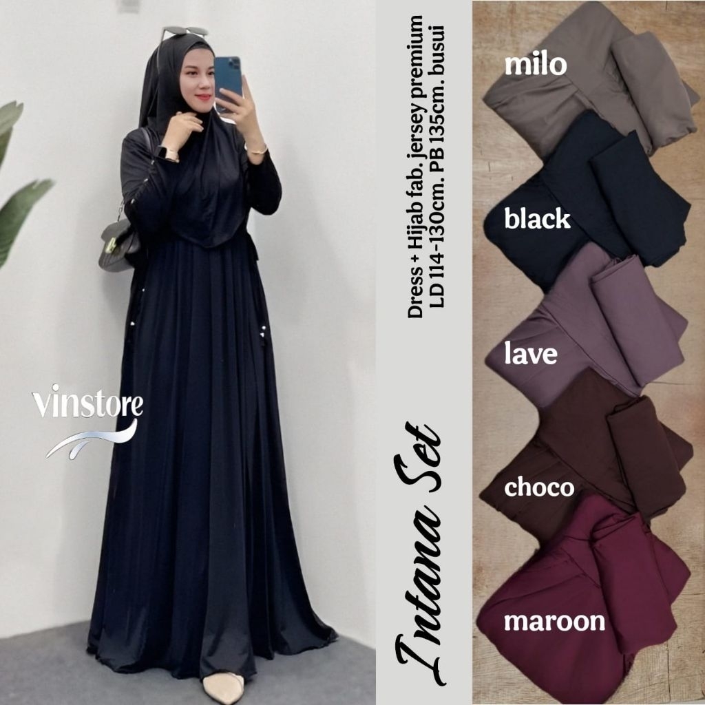 Gamis Jersey Premium Set Hijab • Gamis Kaos Jersey Busui • Intana Set by Vinstore