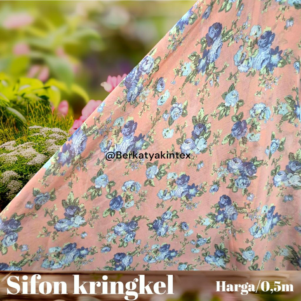 Kain sifon kringkel motif bunga - kain meteran - kain sifon kringkel printing - kain sifon motif kem