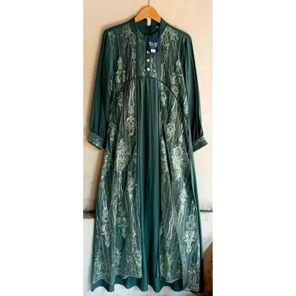 GAMIS SYARI FURE LINEN MIX BRUKAT UBENA DRESS WANITA PAKAIAN WANITA SYARI