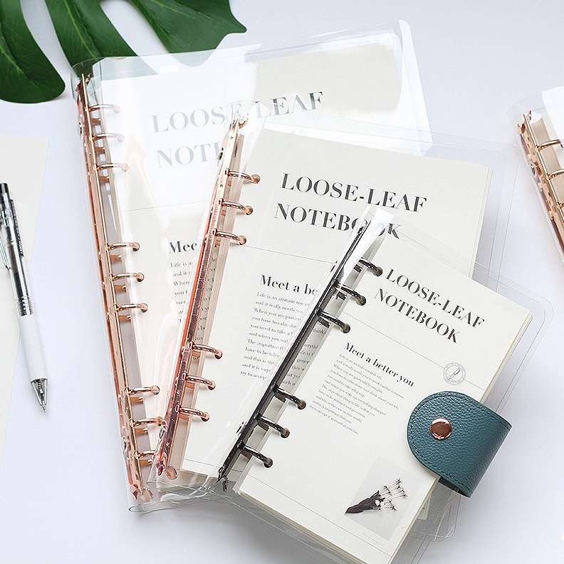 

KODE I96P Elegant Binder A5 Binder A6 Transparan Binder with Clip Note Book Loose Leaf Rose Gold Binder