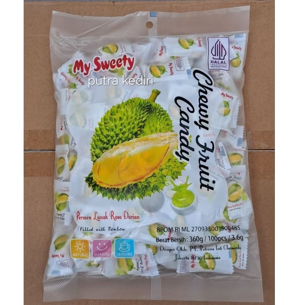 

MY SWEETY PERMEN LUNAK RASA DURIAN 360gr ISI 100 BIJI ( CHEWY FRUIT CANDY )