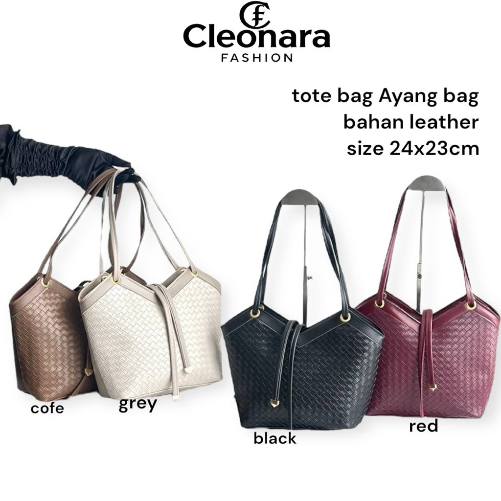 CFT Tote Bag AYANG CFG Tas Wanita Terbaru Terlaris Terviral Totebag Bahan Leather Anyam Tebal Size 2