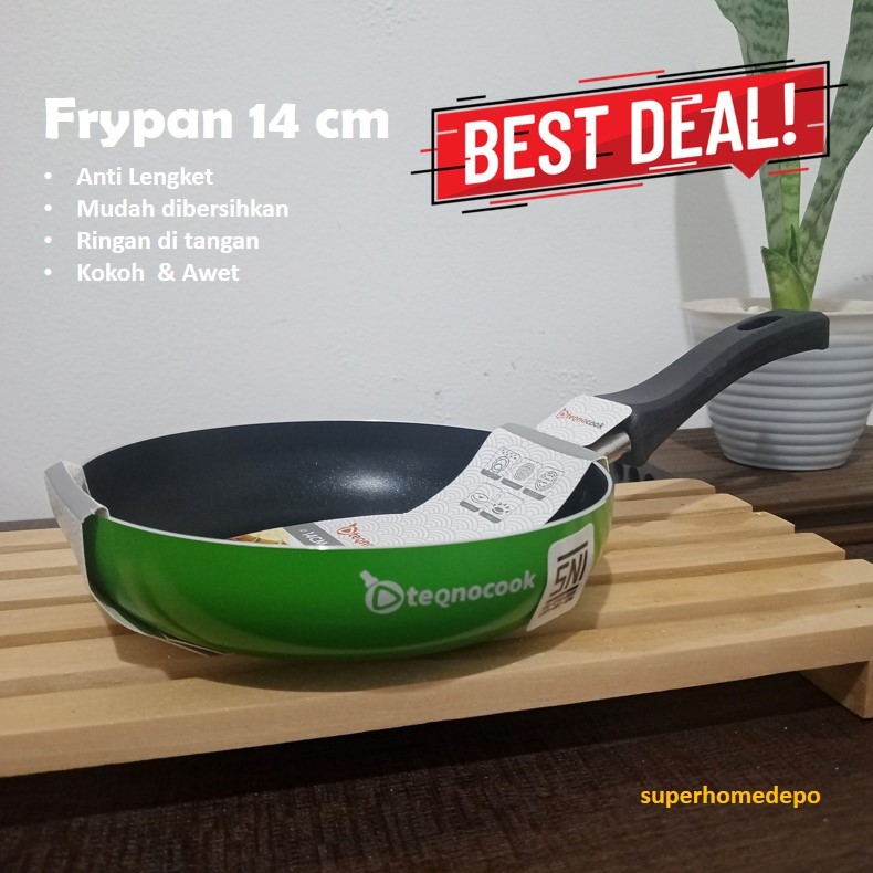 Wajan Panci Fry Pan Teqnocook 14 CM Anti Lengket warna Hijau