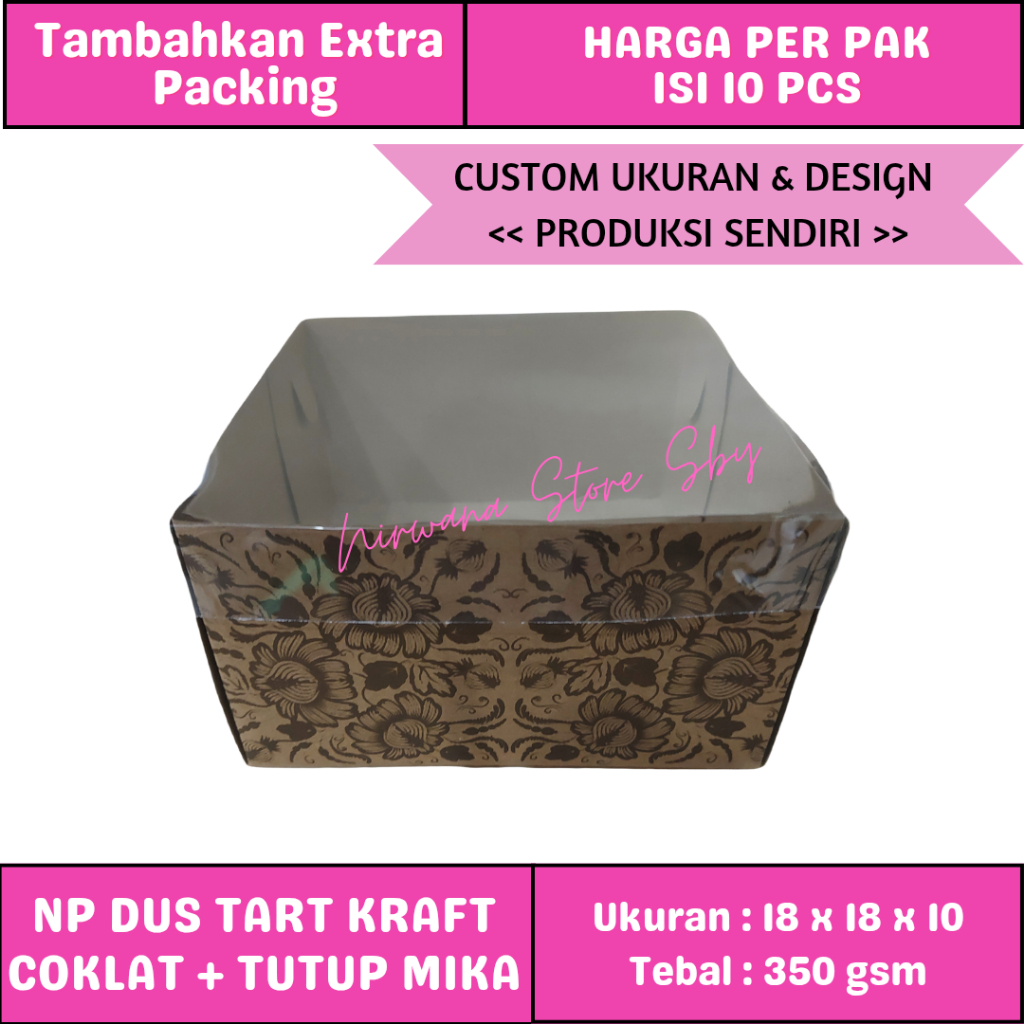 

(10 Pcs) Dus Kue Tart Kraft Tutup Mika 18x18x10 | Box Kue / Dus Nasi