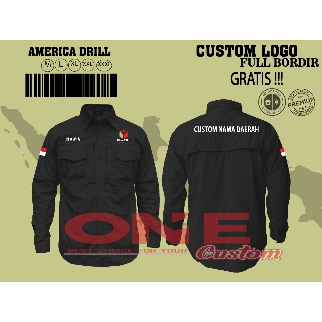 Kemeja Tactical M-Tac Tangan Panjang Bawaslu Custom Nama Daerah Full Bordir - Kemeja Lengan Panjang 