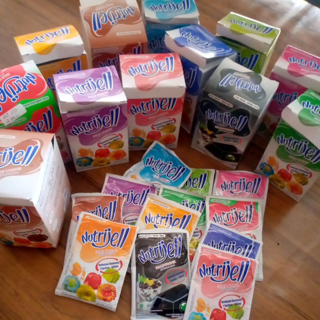 

nutrijell jelly powder jeli serbuk instan berbagai rasa kemasan @10 gram dan coklat @20 gram