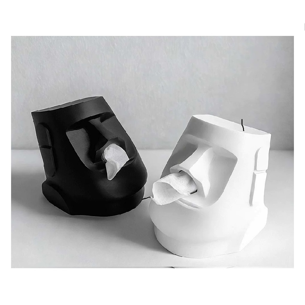 Tissu Box Nordic Batu Moa - Tempat Tisu Karekter Unik Estetik MOAI Box Tissue Emot Kepala Batu