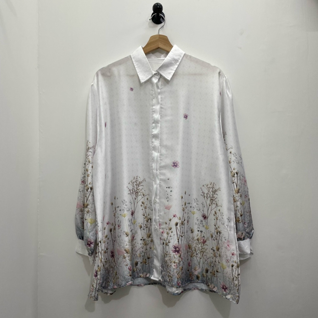 JS266 || Josei Kemeja Wanita Motif Bunga || Atasan Wanita Dubai Silk Premium