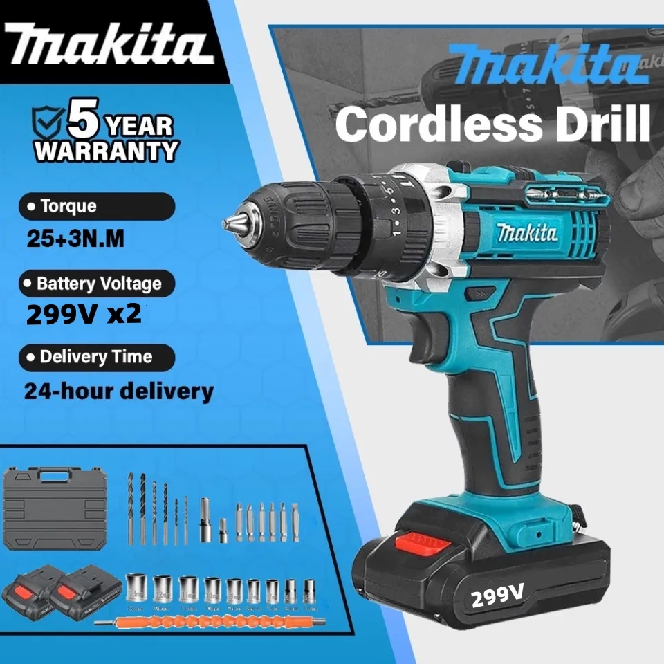 MAKITA 299VF Mesin Bor Cordless Impact Drill / Bor baterai / Bor Tanpa Kabel / Bor Listrik Set / cas