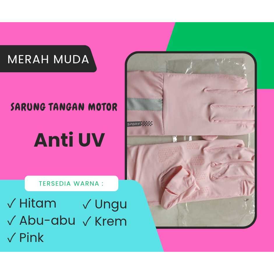 PINK SARUNG TANGAN ANTI UV MOTOR WANITA PANJANG ANTISLIP UPF50