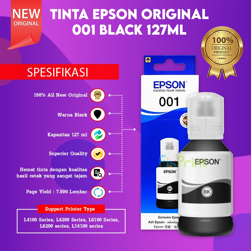 Tinta Epson 001 CMYK- For L4150 L6160 L6170 L6190 ORIGINAL T03Y
