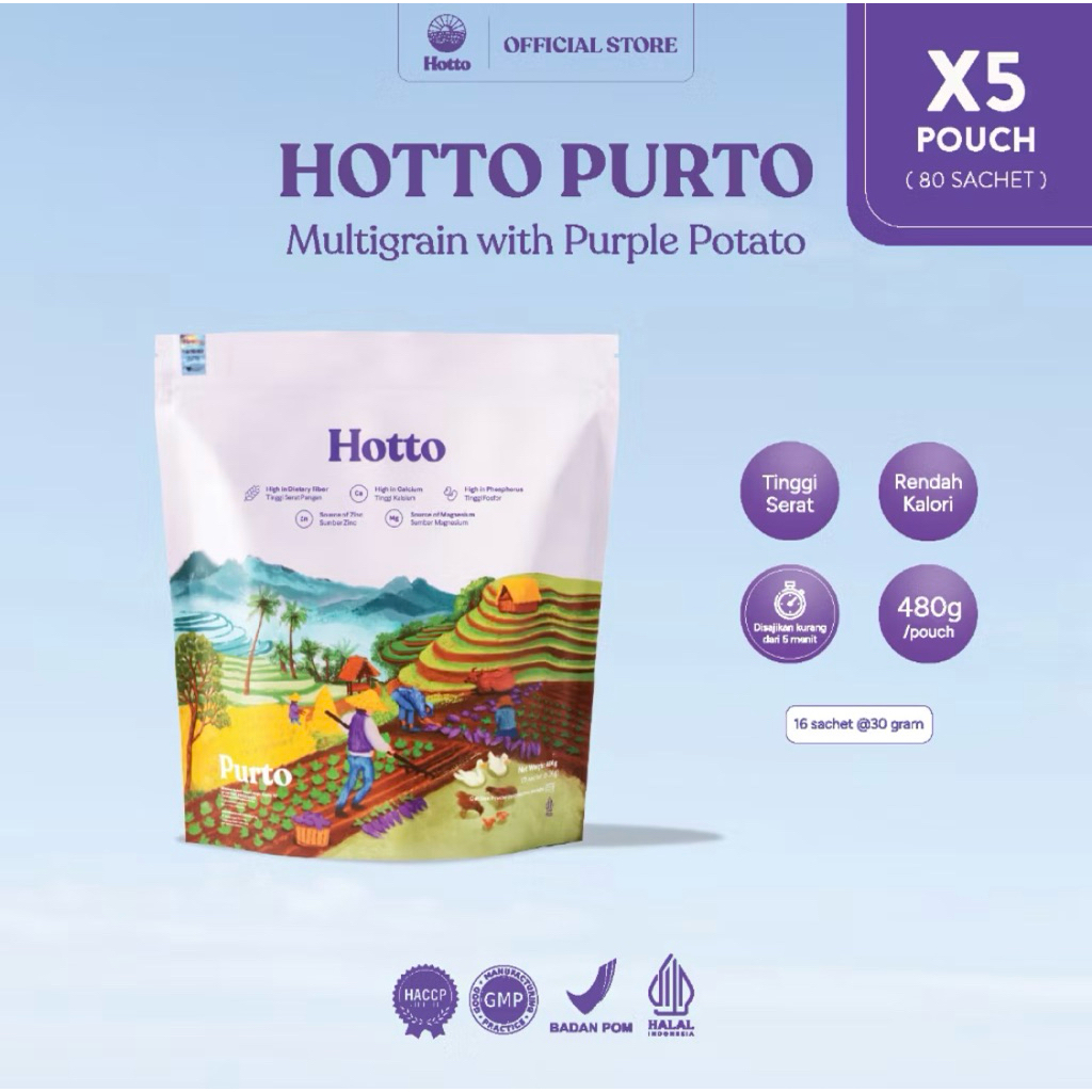 

[5 POUCH FREE 1 SACHET] HOTTO PURTO OAT – Multigrain Ubi Ungu Minuman Sehat Tinggi Serat & Rendah Kalori