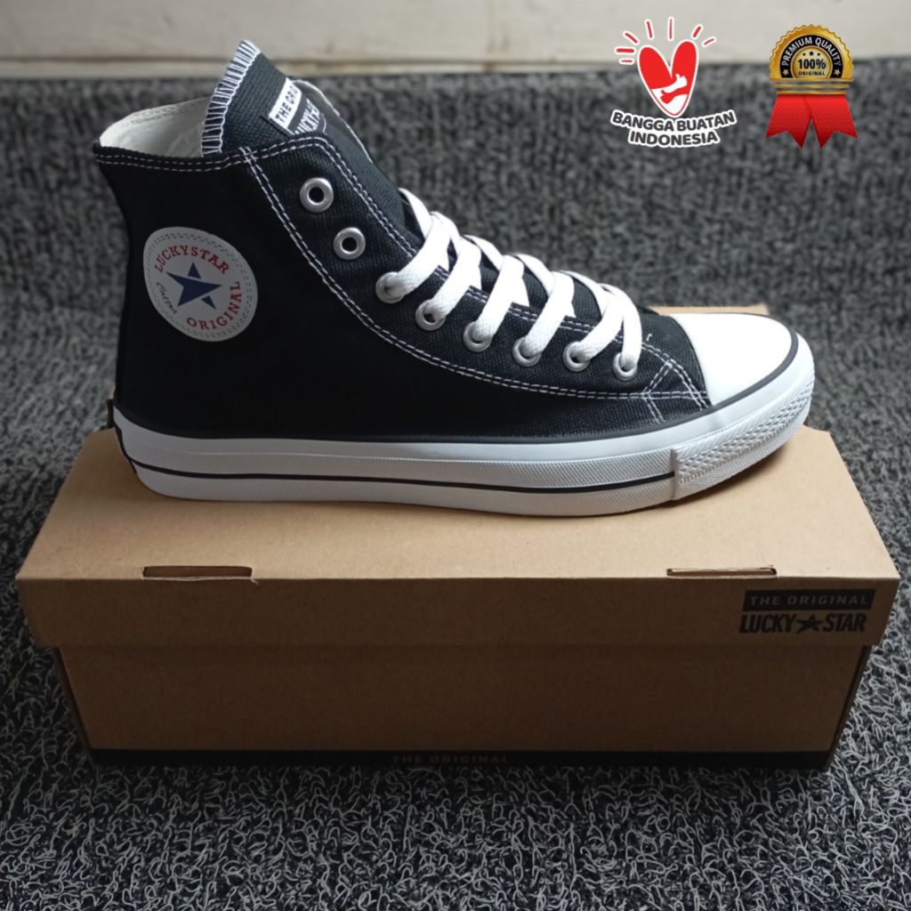 Sepatu Canvas Lucky Star High Original Hitam/Putih dan All Black